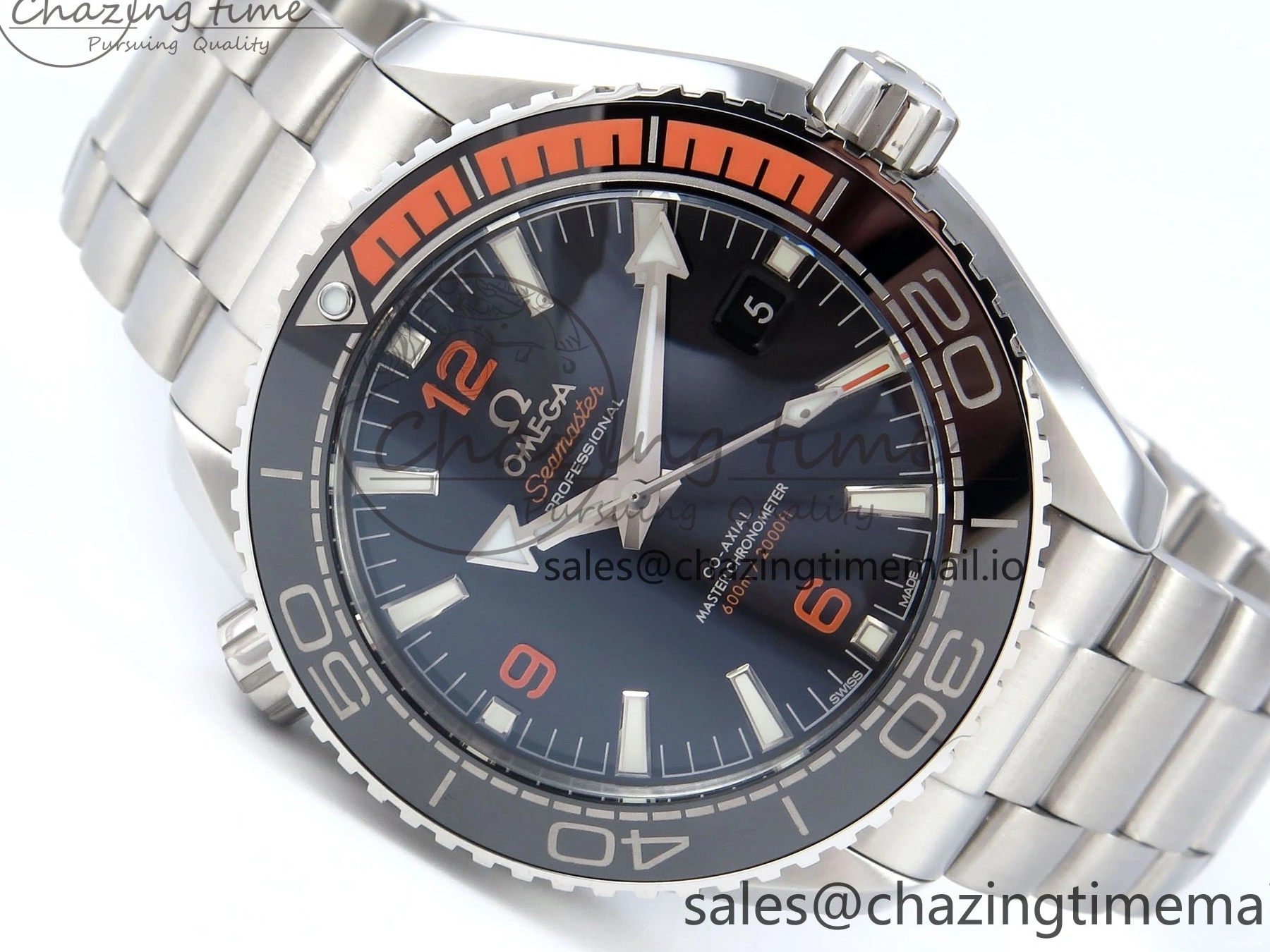 0509 WrinkleFree Seamaster Planet Ocean 600M 43.5mm SS SCF 1:1 Best Edition Black Orange Bezel Black Dial on SS Bracelet A8900 Super Clone 7682